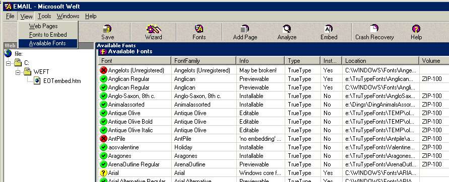 Available Fonts Screen